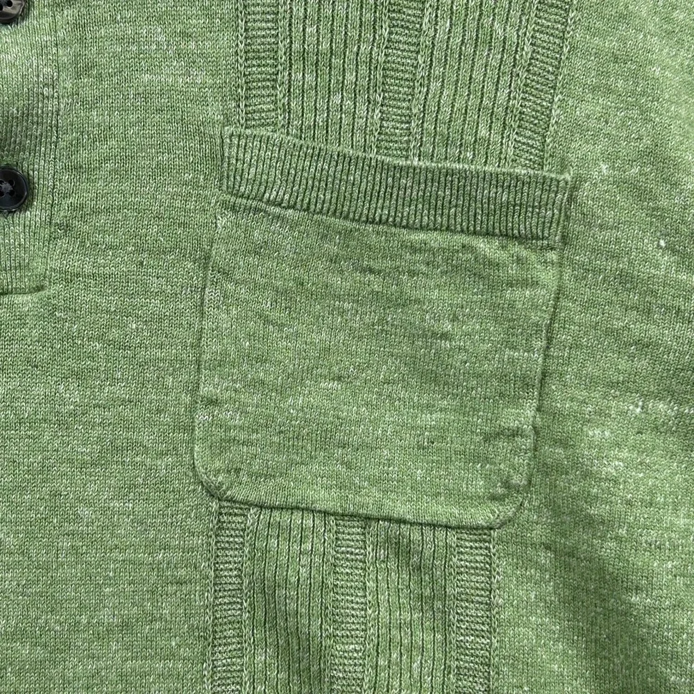 Banana Republic Linen Blend Polo Sweater Men XL Green Textured Knit Short Sleeve